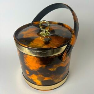 MCM Vintage Tortoiseshell Ice Bucket with Handle Mid-Century Modern